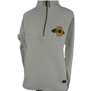 Pressbox Women's Small Pull Over 1/4 Zip Sweatshirt Sunflower Pockets